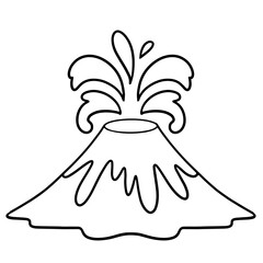 火山噴火のかわいい白黒イラスト