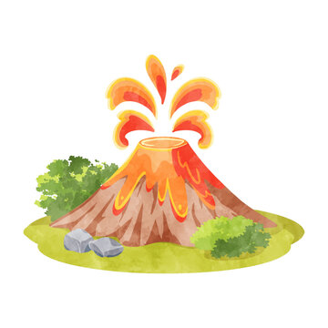 recommend clip art: 火山噴火のかわいい水彩イラスト
