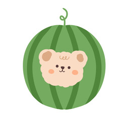 Ilustration of a cute bear on Watermelon Fruit sticker