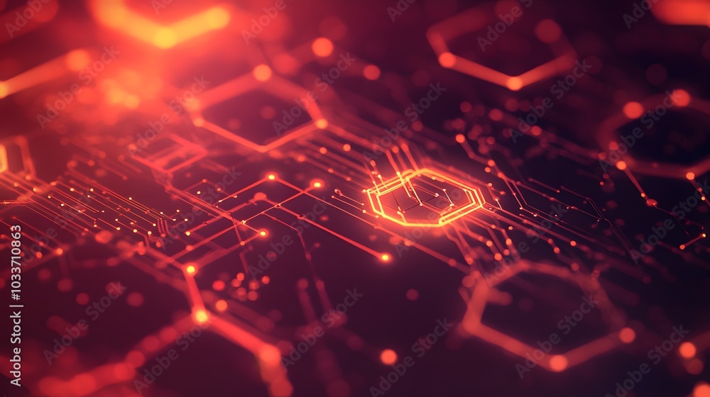 Poster abstract red circuit board pattern with glowing lines
