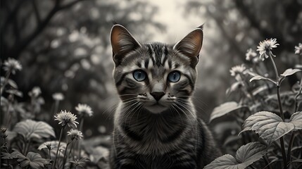 Cat in black and white background
