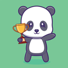 A Seamless Animal Background Featuring A Delightful Summer Illustration Of Cute Baby Panda Celebrating the trophy Vector
