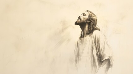 Radiant Triumph Over Temptation   Bright Light Shines from Above Illuminating Jesus as the Shadows of Temptation Fall Away