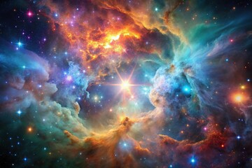 Obraz premium Vibrant cosmic nebula with stunning colors and glowing aura in outer space