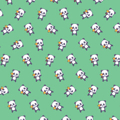 A Seamless Animal Background Featuring A Delightful Summer Illustration Of Cute Baby Panda Celebrating the trophy Pattern