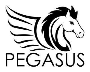 pegasus logo mythological flying horse with wings vector illustration isolated on white background