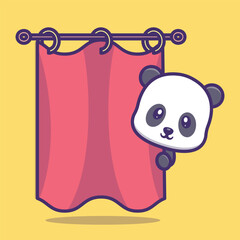 A Seamless Animal Background Featuring A Delightful Summer Illustration Of Cute Baby Panda Hiding behind the curtain Vector