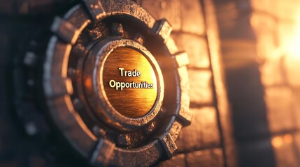 A locked vault labeled Trade Opportunities surrounded by political symbols, restricted trade, economic isolation