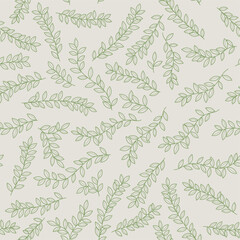 Vector seamless texture twigs with leaves. Isolated on white background