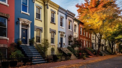 Colorful Row Houses in Autumn