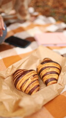 Croissant, chocolate croissant, picnic, baking, aesthetic photos