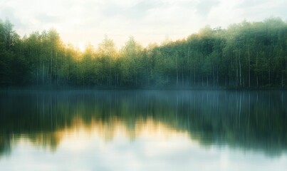 Fototapeta premium Trees reflected in a calm lake.