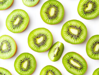 Fototapeta premium Sliced kiwi arranged on a clean white background, perfect for healthy eating