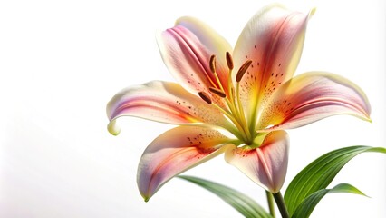 White lilies reflecting on a white background