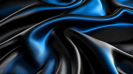 Obraz premium Luxurious black and blue satin fabric draping elegantly, showcasing smooth texture -