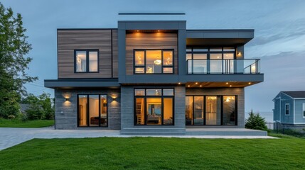 Obraz premium Modern Waterfront Home with Stunning Views