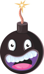 Funny bomb emoji. Cartoon burning fuse ball