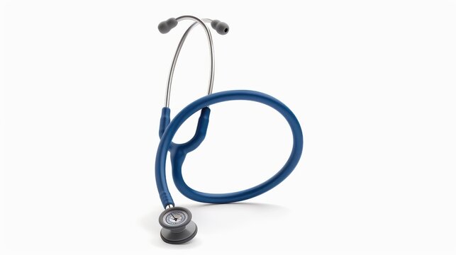 Versatile Blue Stethoscope Standing Upright on a White Background Perfect for Medical Illustrations, Health Care Promotions, and Educational Materials