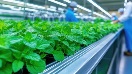 Industrial Facility Extracting Lemon Balm Oil with Distillation Units and a Team Overseeing the Process
