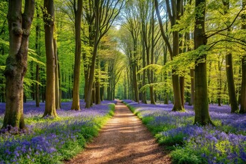 Fototapeta premium woodland walk in the forest during spring in Hampshire reflected