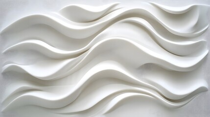 Obraz premium Gentle, flowing white waves cascade downward, their seamless forms blending perfectly into the solid white canvas, creating a serene, minimalist effect.