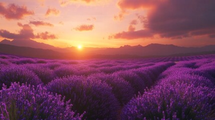 Beautiful lavender field at sunset