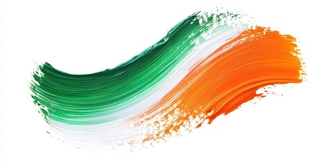 A brush stroke of green, white and orange with a wave pattern