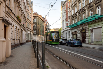 Fototapeta premium Tramway To Historical Center In Poznan, Poland, Offers Scenic Views Of The City