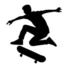 Silhouette of a young skater jumping, vector illustration