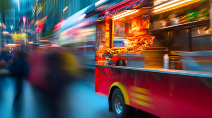 Obraz premium Vibrant street food vendor serving delicious snacks in a bustling urban environment at night