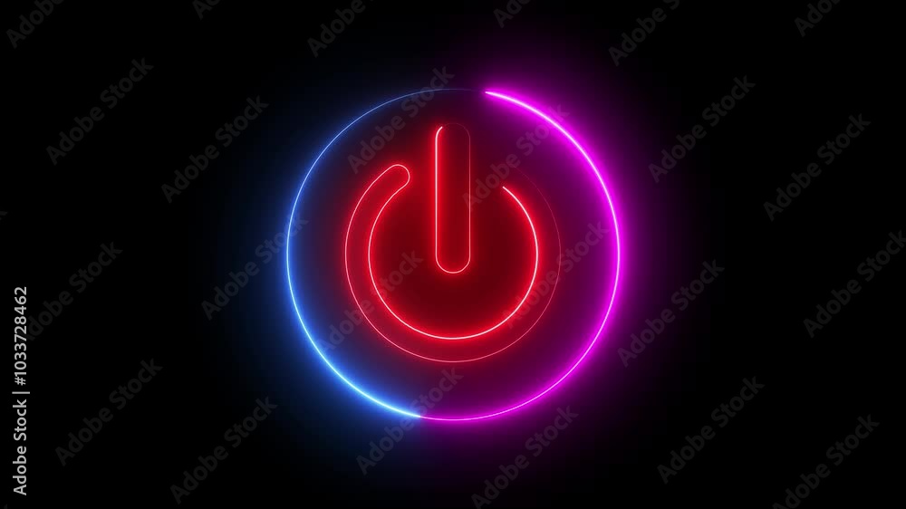 Poster glowing neon blcolor button animation icon screen turn on off switch stop closed circle animated iso