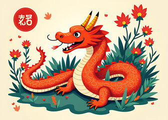 Obraz premium The vibrant symbol of the snake adorns the colorful illustration representing the Chinese New Year zodiac animal.