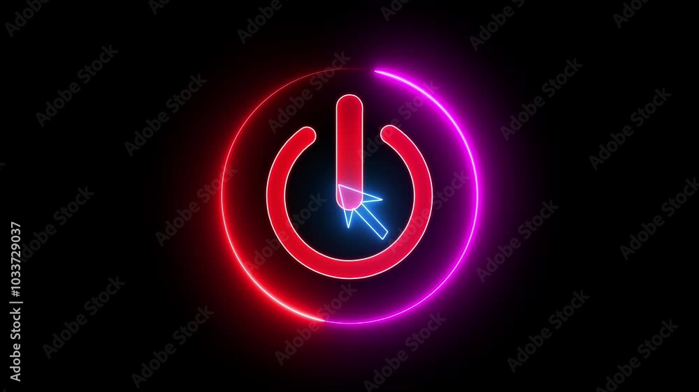 Poster glowing neon blcolor button animation icon screen turn on off switch stop closed circle animated iso
