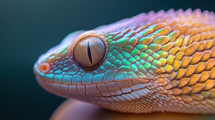 Fototapeta premium Close-up of a colorful reptile with vibrant scales, isolated against a blurred background.