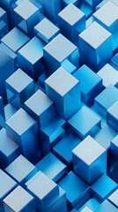 Fototapeta premium Blue background with 3D blocks in shades of blue, creating an abstract and modern design for digital or technology-themed designs