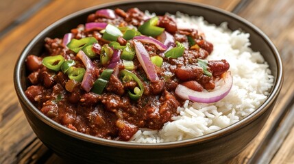 Close-Up of Spicy Rajma Served with Rice in a Bowl