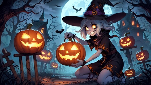halloween pumpkin with whitch