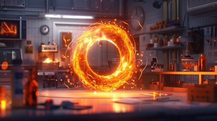 Obraz premium Glowing energy ring in a scientific laboratory setting