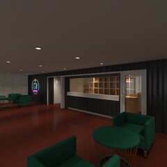 3d render Interior container cafe coffee
