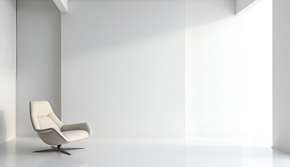 Minimalist interior featuring a stylish  chair in a bright and spacious setting