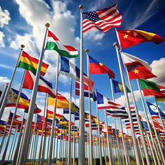 A large flag display in a public space, showcasing vibrant flags