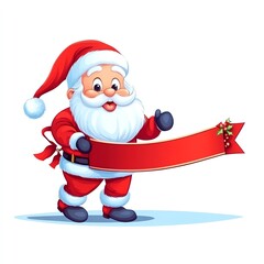 Obraz premium A cheerful cartoon Santa Claus holding a red banner, ideal for Christmas-themed decorations or greetings.