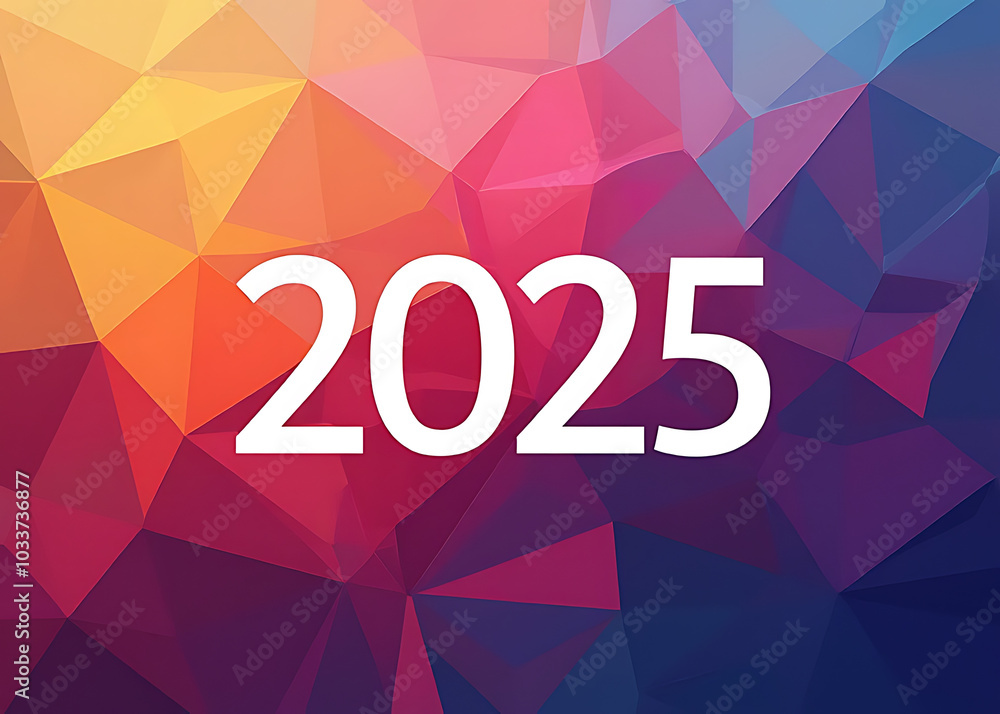 Poster A vibrant and fashionable geometric abstract visual background for the year 2025 has been created using artificial intelligence.