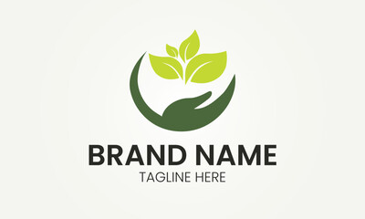 Fototapeta premium Agriculture Logo, Farming Logo, Tree Leaf Protection Logo, Hand Leaf Logo Premium Vector - Template