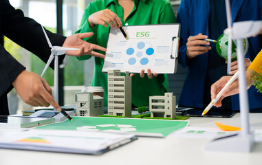 Businessman team using computer on CO2 emission reduction concept. along with climate, energy,...
