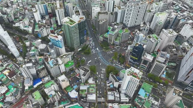 Drone View of Busan city in South Korea, Yeonsan Station, Summer, 60fps