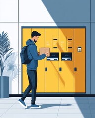 Fototapeta premium Customer Picking Up Package from Self-Service Delivery Locker