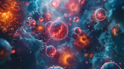 Obraz premium Futuristic cosmic particles explosion glowing molecular and atomic structures in a digital abstract space with dynamic and vibrant colors and lights