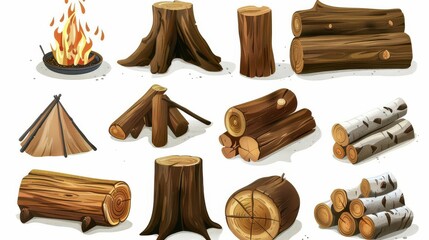 Creative Campfire Icon Illustration Featuring a Wood Set Isolated on a White Background for Camping and Outdoor Enthusiasts