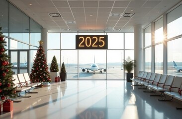 New Year 2025 at the airport waiting for the flight